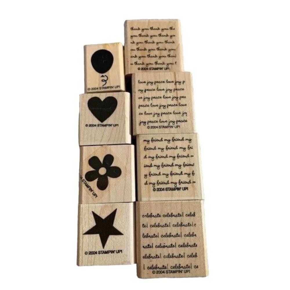 Stampin Up Mini Messages Rubber Stamp Set  Balloons Heart Star Flower Designs  H